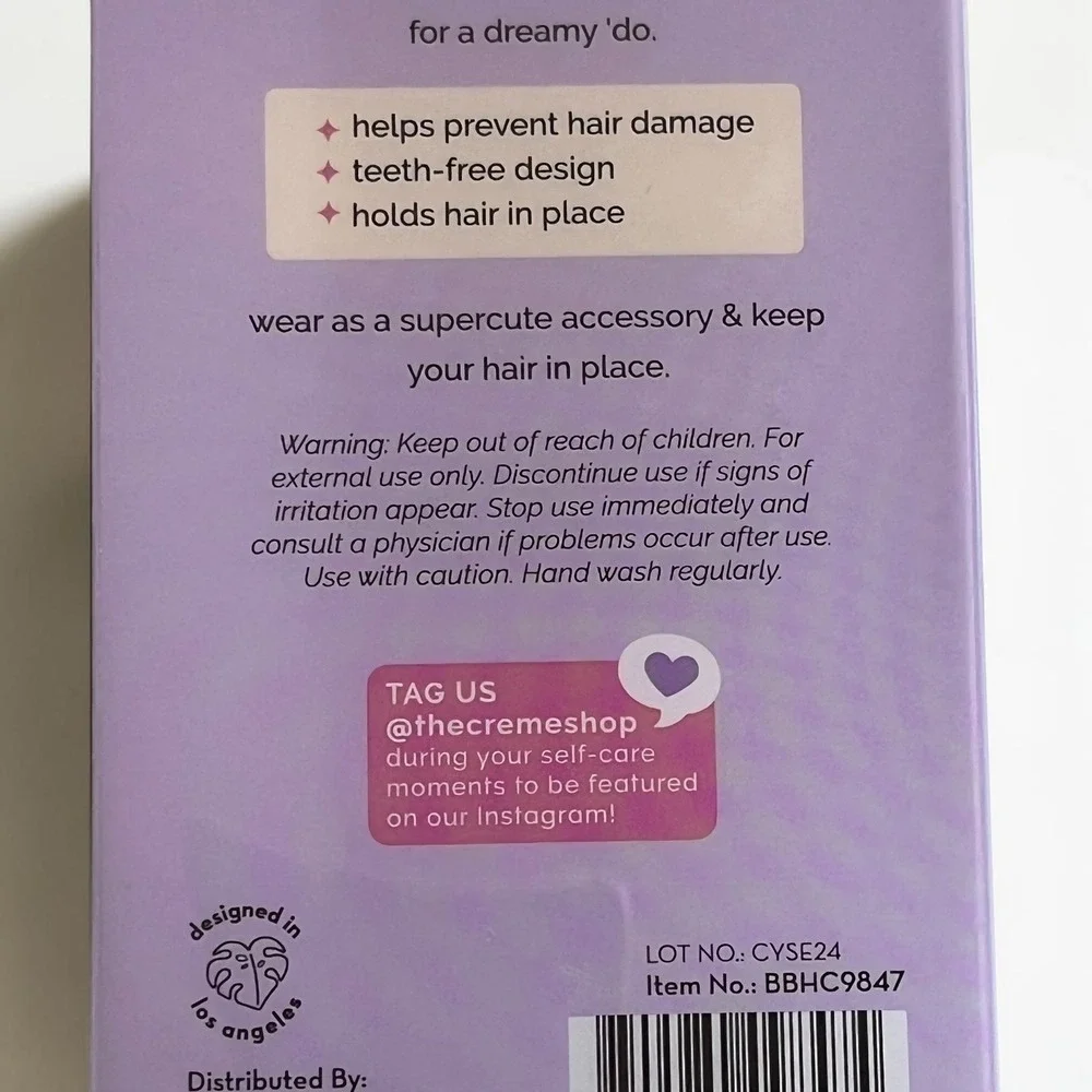 The Crème Shop Beary Cute 4 Pc Hair Clips Pink Purple New Crease-Free 2pk Kawaii